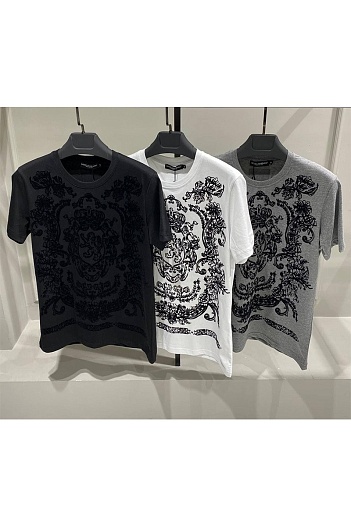 Серая футболка Dolce&Gabbana с фактурным принтом   
