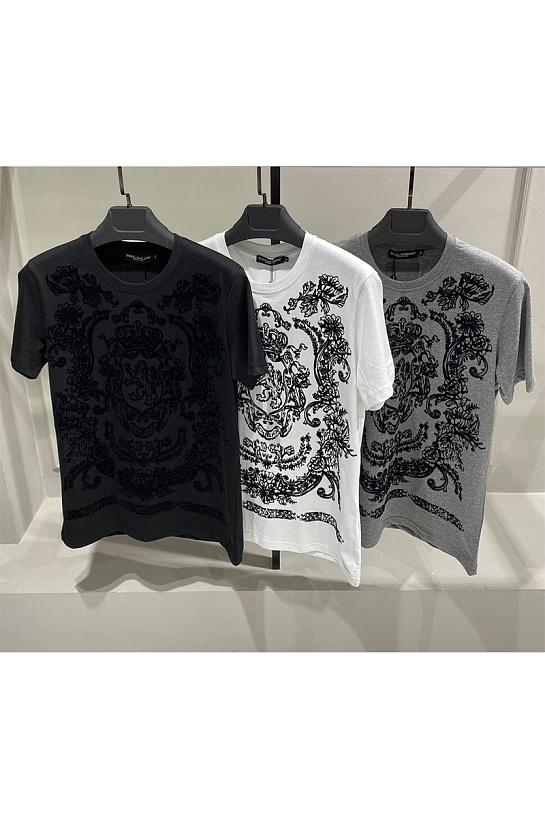 Серая футболка Dolce&Gabbana с фактурным принтом