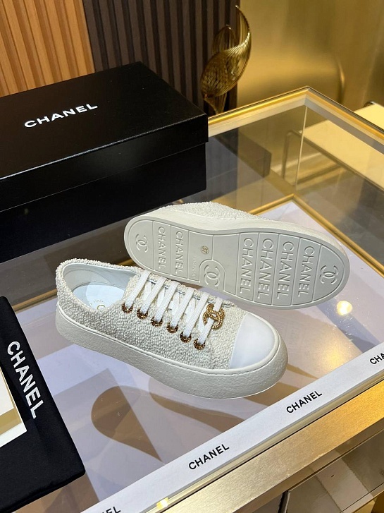 Женские комбинированные кроссовки Chanel Premium - White