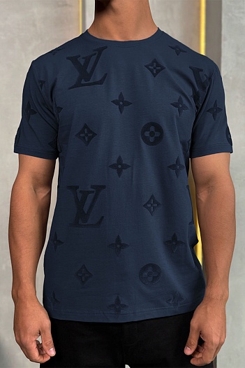 Тёмно-синяя мужская футболка Louis Vuitton Monogram All-over   