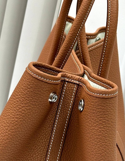 Женская кожаная сумка Hermes Garden Party Premium 36x26x17 см - Brown   