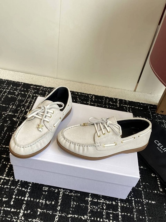 Женские замшевые лоферы Celine premium - White