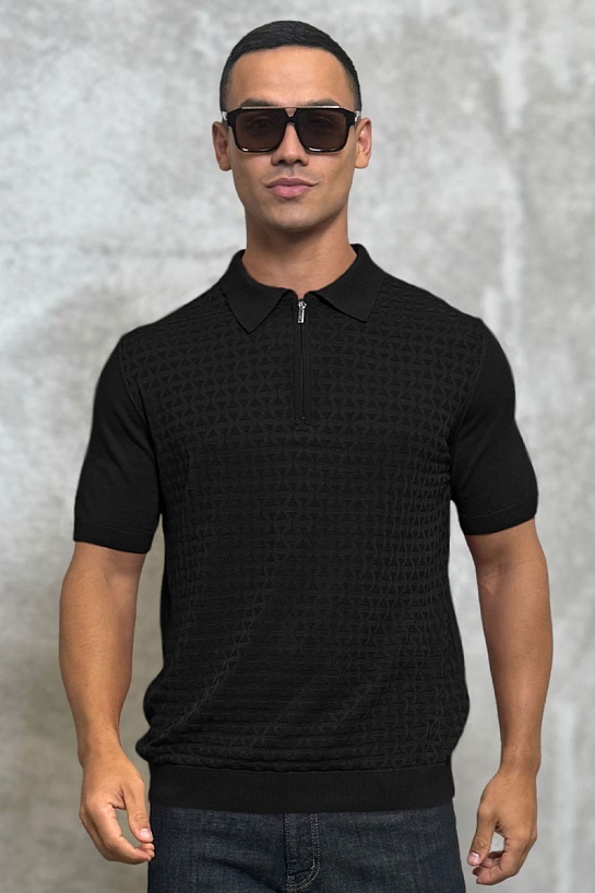 Мужское поло чёрного цвета Zilli zip neck