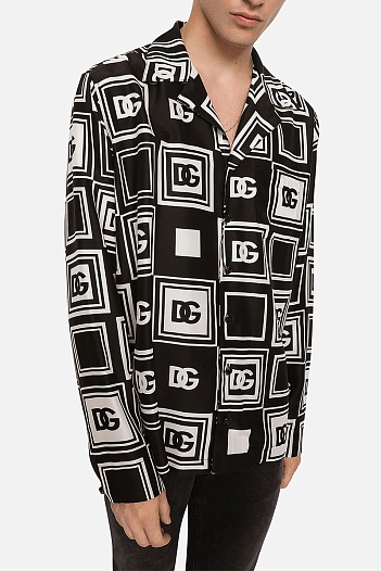 Мужская рубашка Dolce&Gabbana чёрного цвета geometric logo-print   