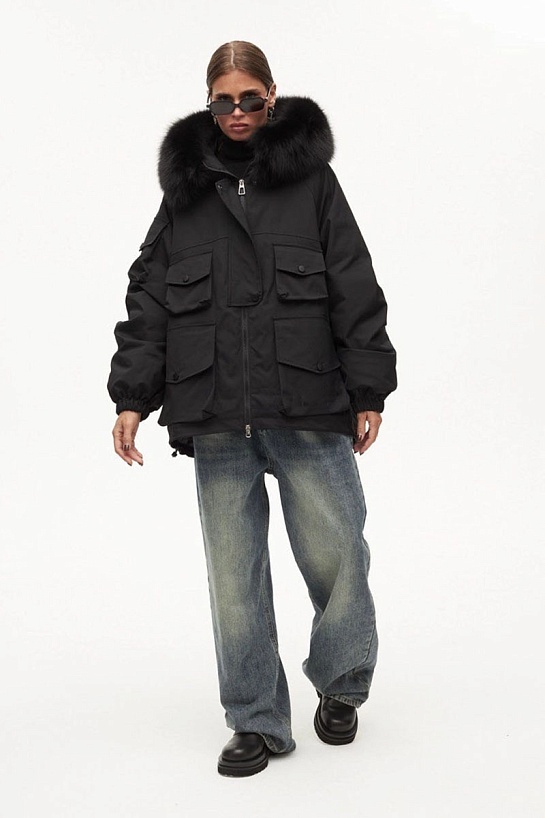 Женский чёрный пуховик с натуральным мехом Max Mara