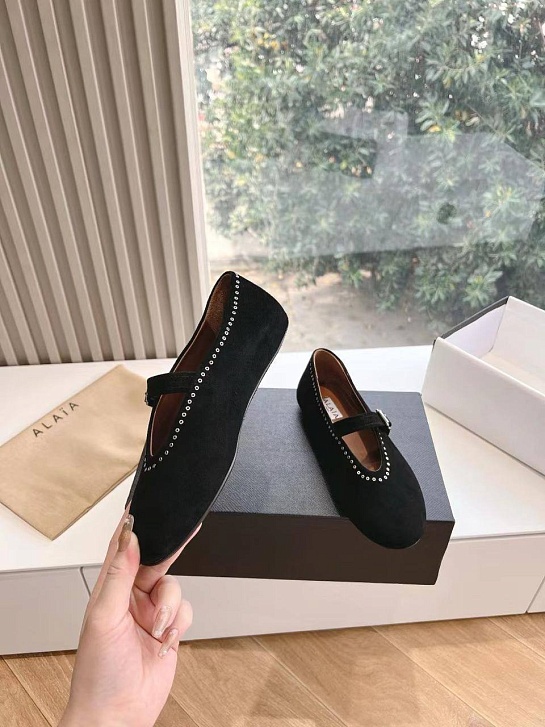 Женские замшевые балетки Alaia Strass Suede premium