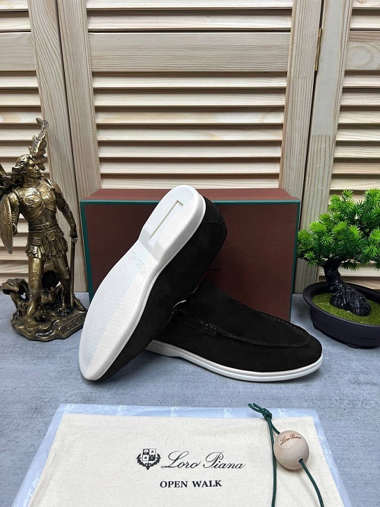 Мужские замшевые лоферы Loro Piana Open Walk - Black