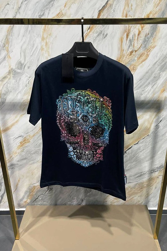 Мужская тёмно-синяя футболка Philipp Plein Skull