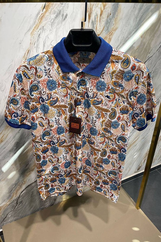 Мужское поло Etro "Paisley" - White / Orange