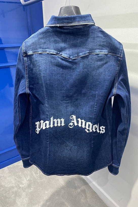 Мужская джинсовая рубашка Palm Angels синего цвета