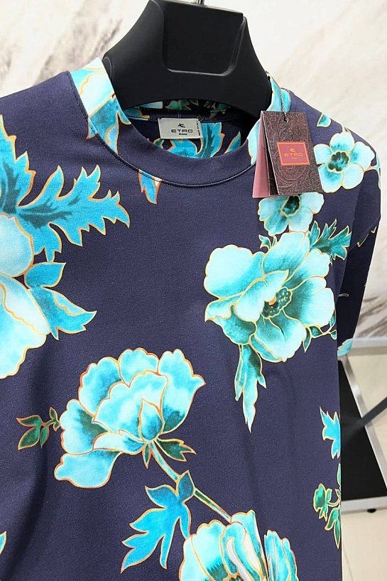 Тёмно-синяя футболка Etro floral-print