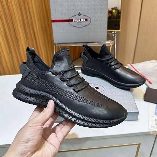 Мужские кожаные кроссовки Prada lace-up - Black