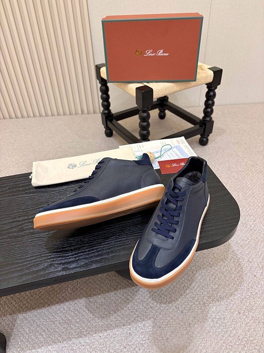 Кожаные кроссовки с мехом Loro Piana high-top