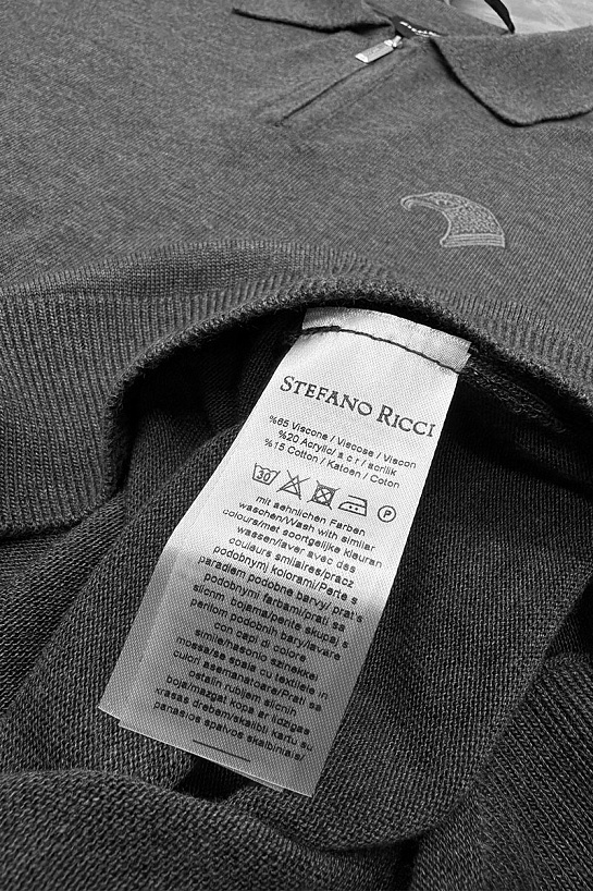 Серое поло с длинным рукавом Stefano Ricci zip-up