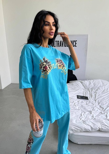 Женская голубая оверсайз футболка Balenciaga   