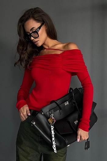 Женский кашемировый лонгслив Max Mara красного цвета   