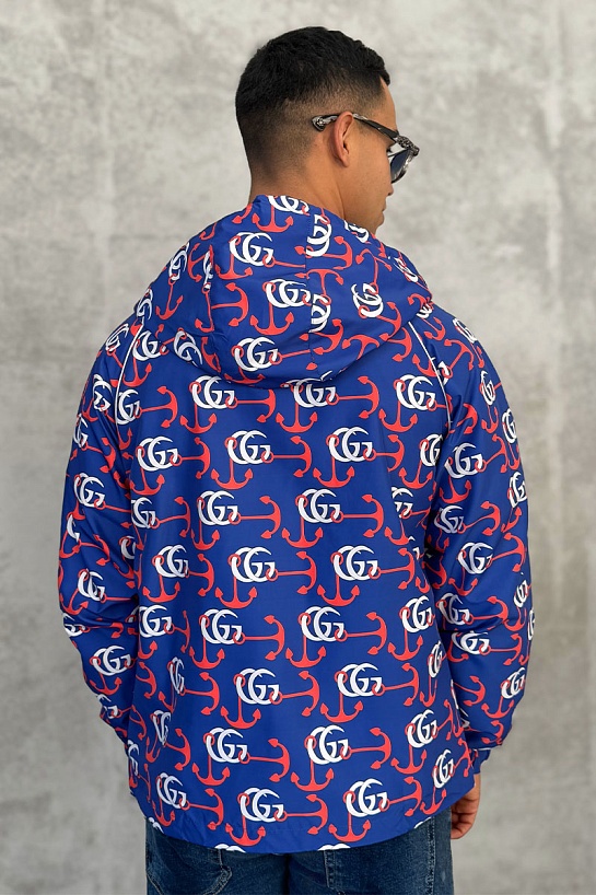Мужская синяя ветровка Gucci Double G Anchor