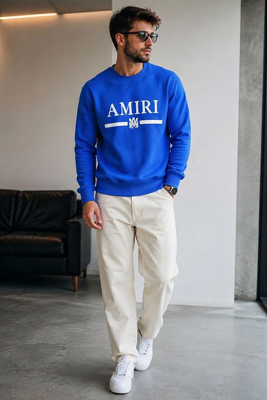 Синий свитшот Amiri MA bar crew-sweat