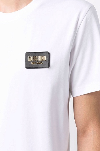 Мужская белая футболка Moschino logo-patch   