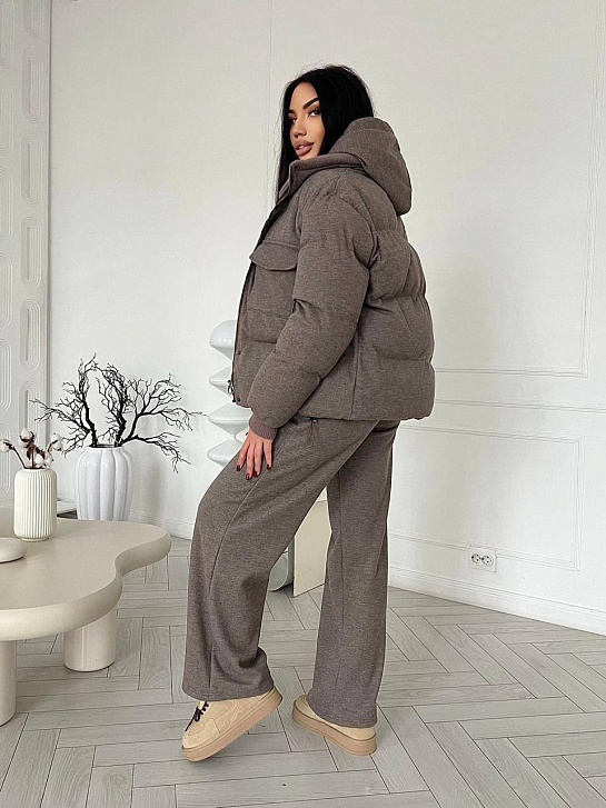 Женский костюм тройка на флисе Loro Piana premium - Brown