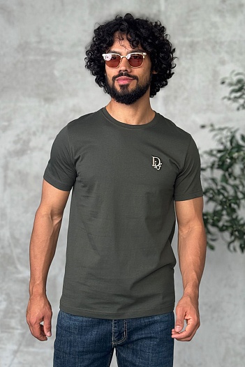 Тёмно-зелёная мужская футболка Dior embroidered logo   