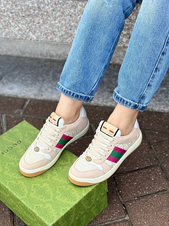 Женские кожаные кроссовки Gucci GG Screener