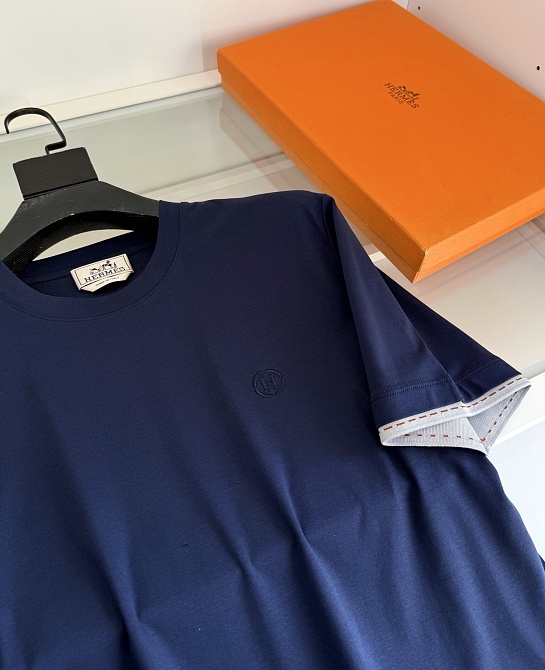 Мужская тёмно-синяя футболка Hermes premium