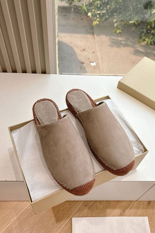 Женские замшевые шлёпанцы Brunello Cucinelli Premium - Grey