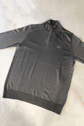 Серый джемпер Hugo Boss Zip Neck logo-embroidered   