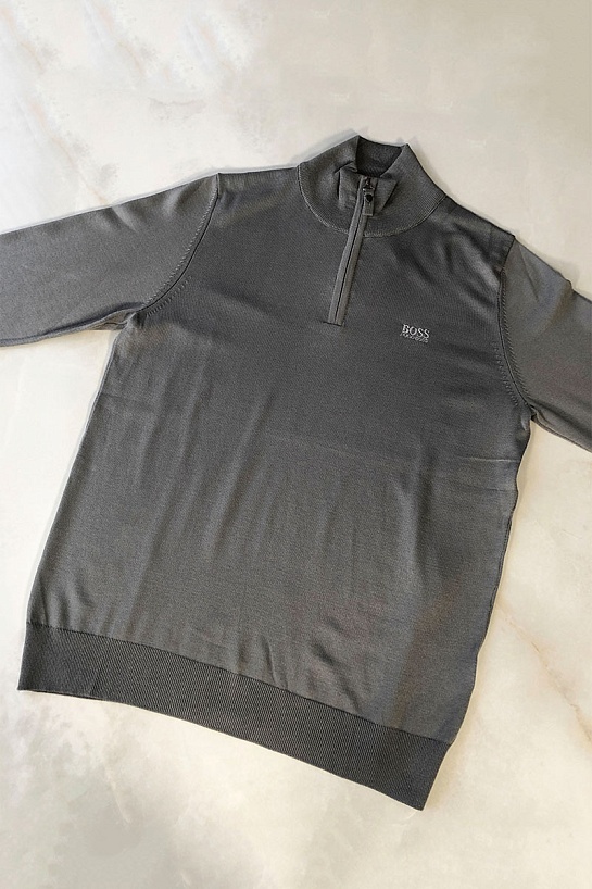 Серый джемпер Hugo Boss Zip Neck logo-embroidered