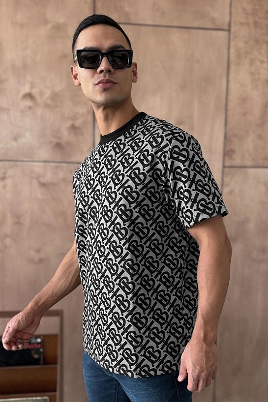 Мужская оверсайз футболка Burberry monogram-pattern - Grey