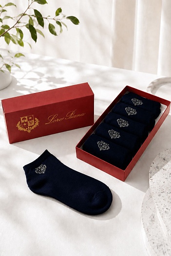 Комплект тёмно-синих носков Loro Piana grey logo   