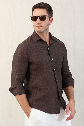 Льняная рубашка Brunello Cucinelli Premium - Brown   