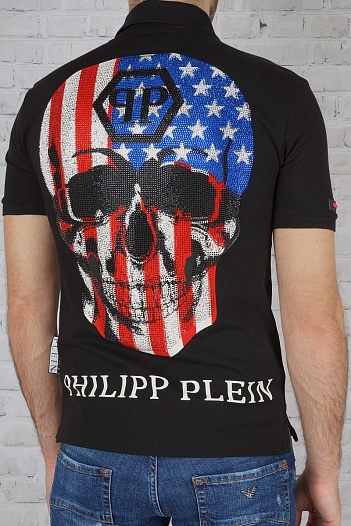 Поло со стразами на спине Philipp Plein - Black   