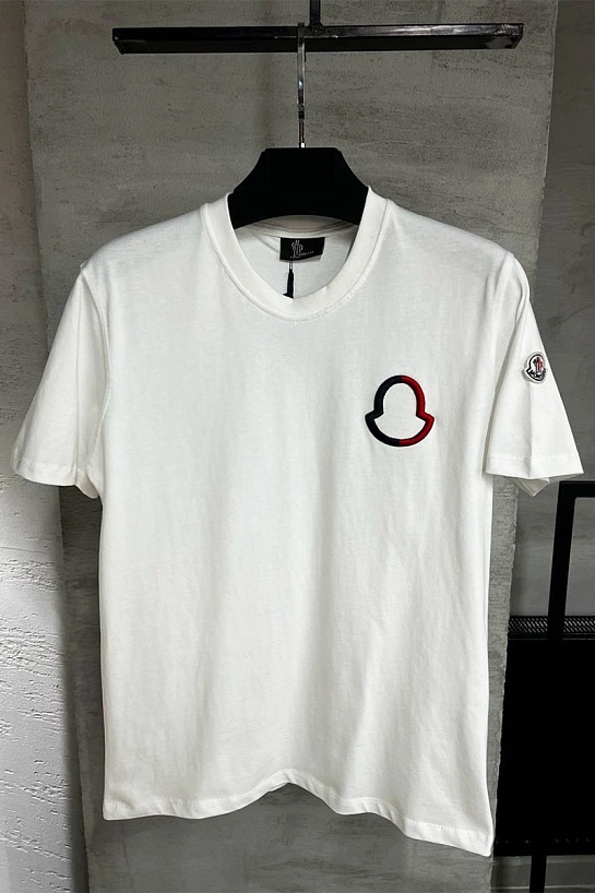 Футболка белого цвета Moncler logo-embroidered