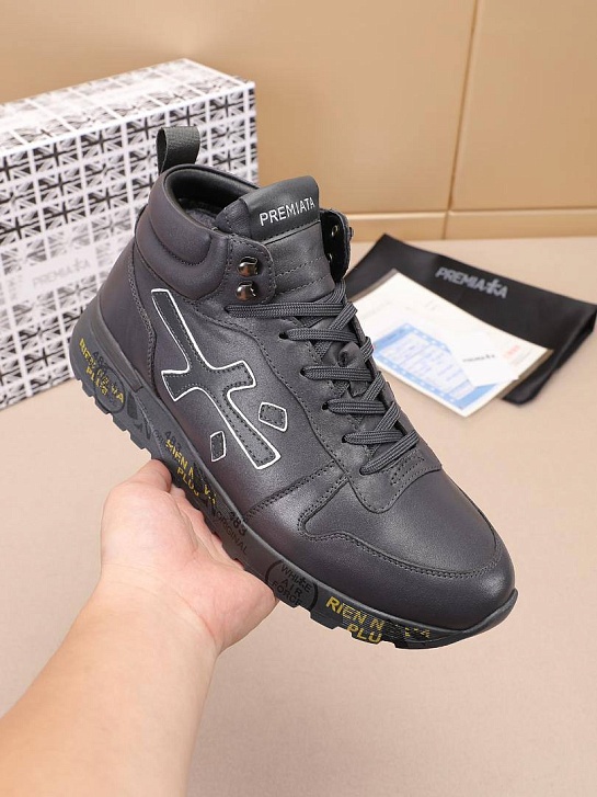 Кожаные кроссовки с мехом Premiata high-top - Grey