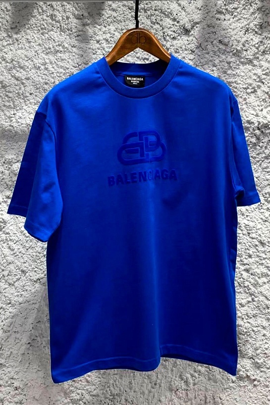 Синяя оверсайз футболка Balenciaga BB logo