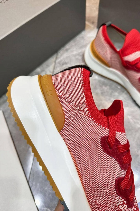 Текстильные кроссовки Brunello Cucinelli красного цвета