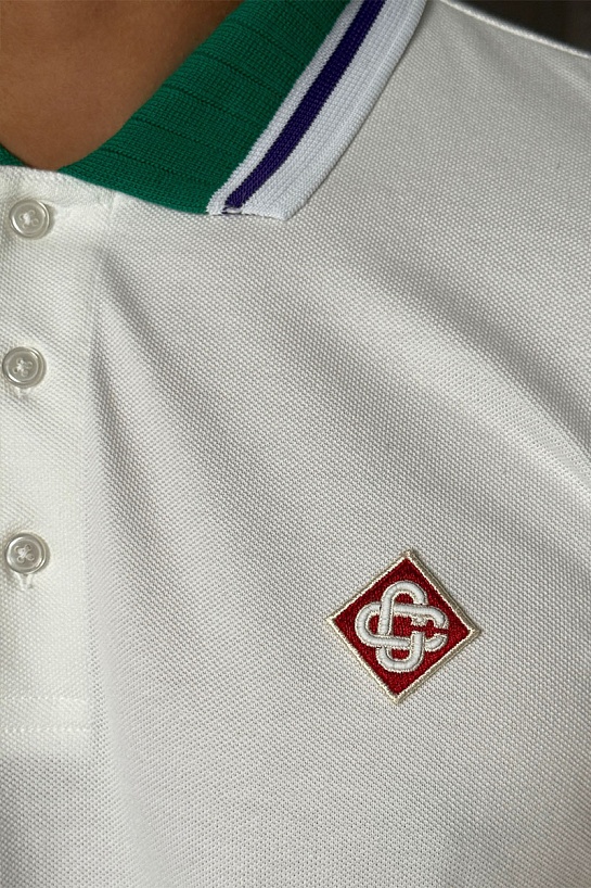 Поло белого цвета Casablanca logo-emblem
