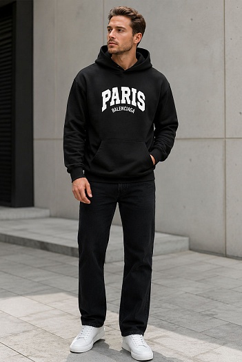 Худи чёрного цвета Balenciaga Paris logo-print   