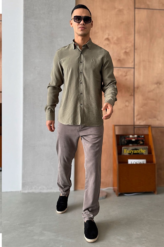 Мужская рубашка Hermes H embroidered - Khaki