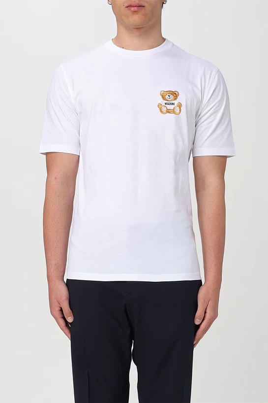 Футболка белого цвета Moschino Teddy Bear logo-patch