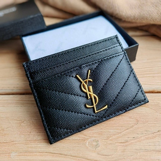 Кожаный чёрный кардхолдер Yves Saint Laurent 10.5x7.8 см