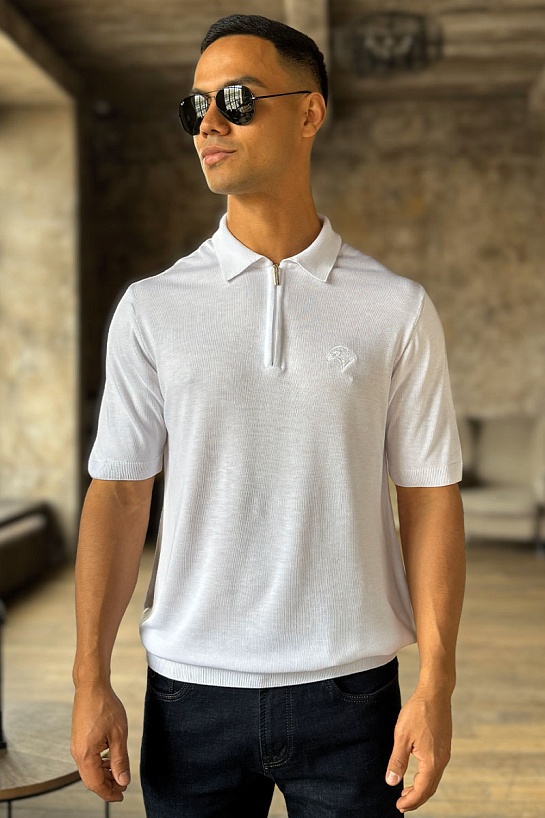 Мужское поло Stefano Ricci Eagle zip-neck - White