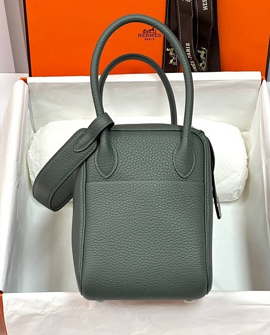 Женская кожаная сумка Hermes Lindy Premium 26x18x13 см - Green