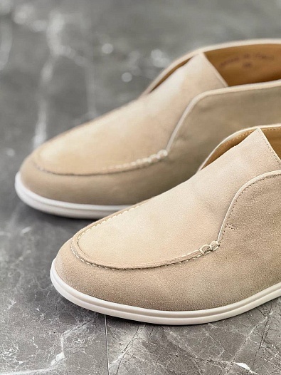 Замшевые лоферы с меховой стелькой Loro Piana Open Walk - Beige   