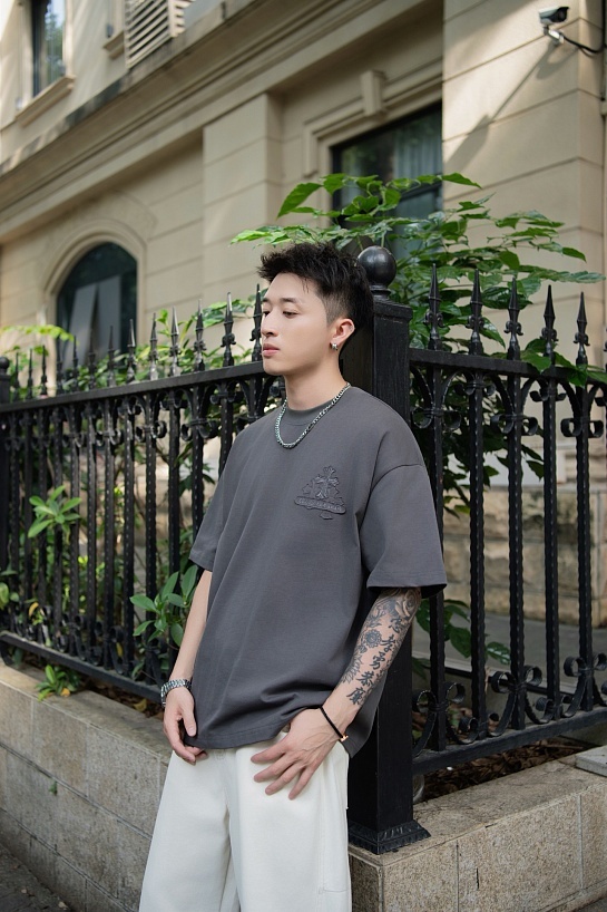 Серая оверсайз футболка Chrome Hearts Premium