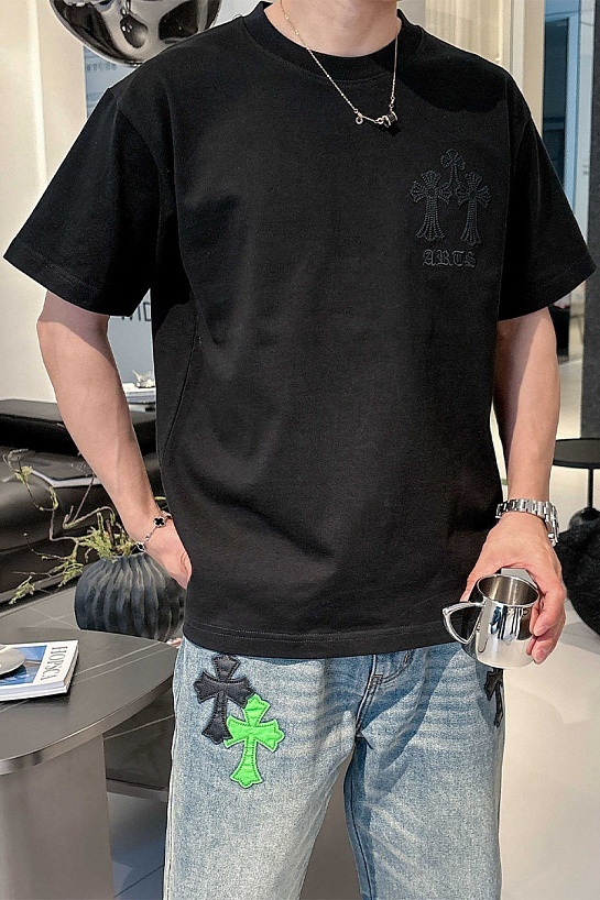 Чёрная оверсайз футболка Chrome Hearts Premium