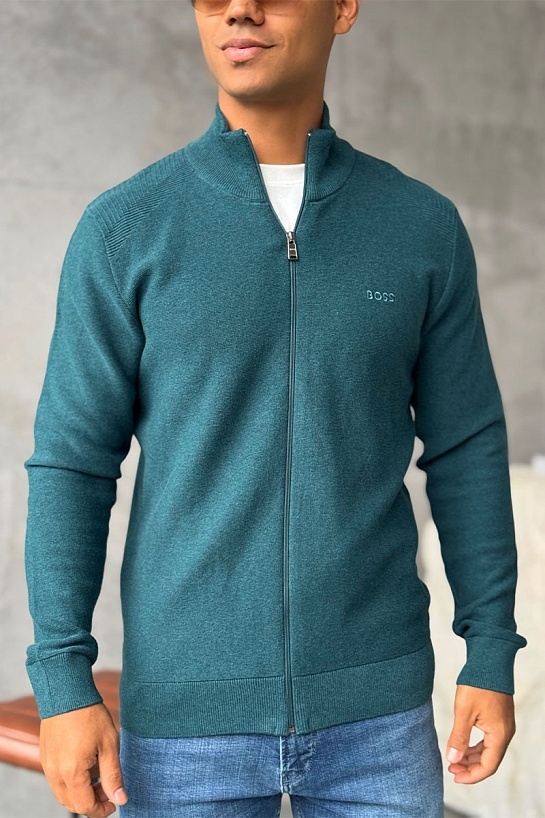 Зелёная кофта на молнии Hugo Boss logo-embroidered