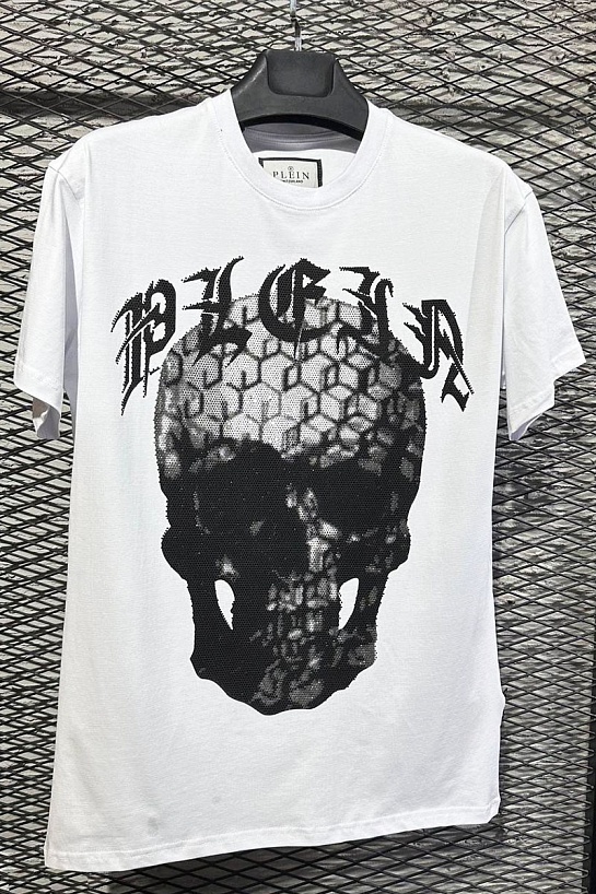 Белая футболка со стразами Philipp Plein "Skull"
